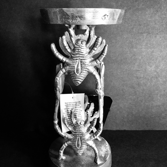 Halloween Silver Metal Spiders Tall Candle Holder - Picture 2 of 8